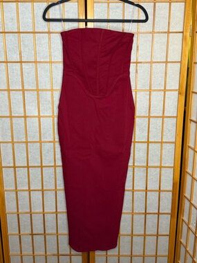 Strapless Midi Dress in Deep Burgundy - Sleek Bodycon Style